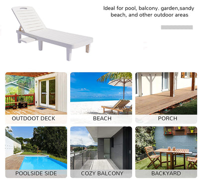 Patio Lounge Chair Set of 2, Adjustable Chaise with Side Table, Outdoor Lounger Recliner for Poolside, Patio, Backyard, Wood Texture Design | Waterproof | Easy to Assemble | Max Weight 330 lbs White