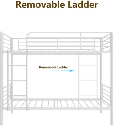 Bunk Bed Twin over Twin, SEGMART Metal Twin over Twin Bunk Bed Frame, Kids Bunk Beds for Small Rooms, Solid Metal Bunk Beds for Kids/Adults, with Ladder/Safety Rail, No Box Spring Needed, White, H1364