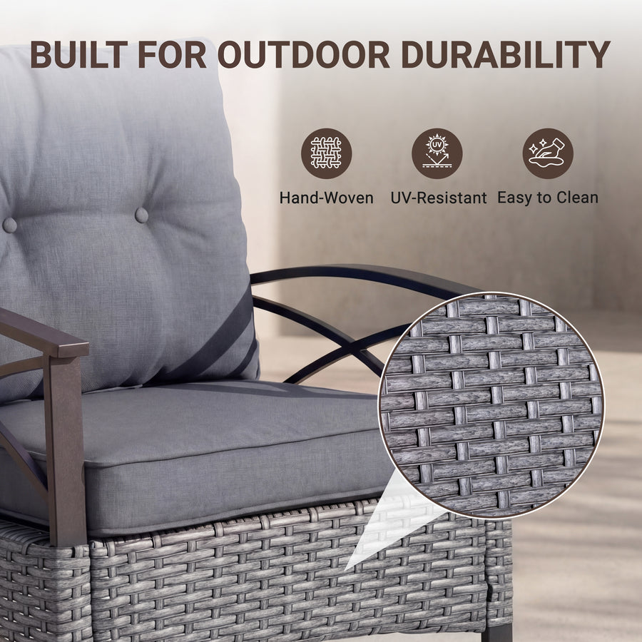 3 PCS Rocking Bistro Set, Outdoor Patio Porch Furniture Sectional Chairs with Tea Table, PE Rattan Patio Furniture Conversation Set for Lawn Pool Courtyard Garden Balcony