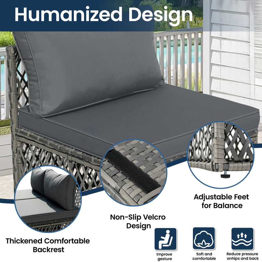 Patio Outdoor Furniture Sets, 7 Pieces All-Weather Rattan Sectional Sofa with Tea Table, Cushions & Pillow, PE Rattan Wicker Sofa Couch Conversation Set for Garden Backyard Poolside, B04