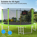 14ft Trampoline with Enclosure on Clearance, New Upgraded Kids Outdoor Trampoline with Basketball Hoop and Ladder, Heavy-Duty Round Outdoor Backyard Bounce Jumper Trampoline for Boys Girls