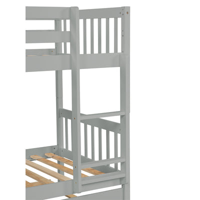 Twin over Twin Bunk Bed, SEGMART Upgraded Solid Wood Twin Bunk Bed with Trundle, Safety Rail and Ladder, Twin Size Detachable Bunk Bed Frame for Kids Boys Girls Teens, Gray, I9640