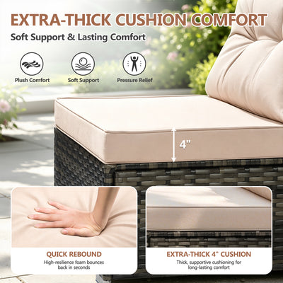 Patio Outdoor Furniture Sets, 7 Pieces All-Weather Rattan Sectional Sofa with Tea Table, Cushions & Pillow, PE Rattan Wicker Sofa Couch Conversation Set for Garden Backyard Poolside, B04