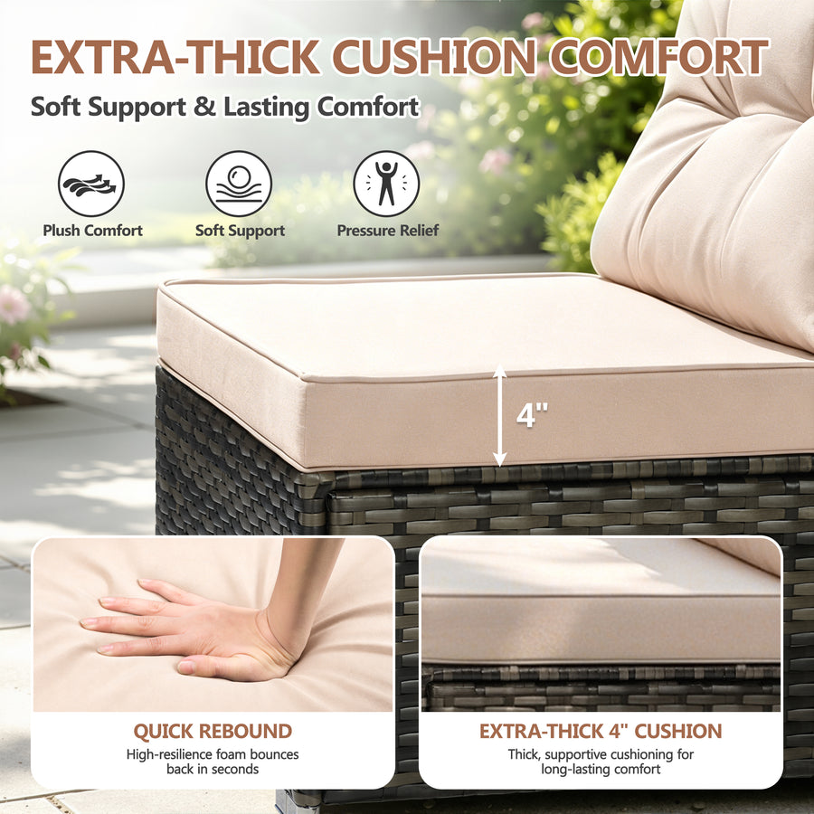 Patio Outdoor Furniture Sets, 7 Pieces All-Weather Rattan Sectional Sofa with Tea Table, Cushions & Pillow, PE Rattan Wicker Sofa Couch Conversation Set for Garden Backyard Poolside, B04