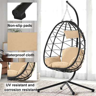 Clearance! Hanging Wicker Indoor Egg Chair, Outdoor, UV Resistant , Backyard, Black, L3959 - 360 lb