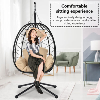 Clearance! Hanging Wicker Indoor Egg Chair, Outdoor, UV Resistant , Backyard, Black, L3959 - 360 lb