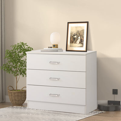 White Dresser, Heavy Duty 3-Drawer Wood Chest of Drawers, Modern Storage Bedroom Chest for Kids Room, Vertical Storage Cabinet with Metal Handles for Bathroom, Closet, Entryway, Hallway, Nursery,L2014