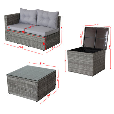 SEGMART Patio Furniture Sets, 4 Piece Patio Furniture Sets with Loveseat Sofa, Storage Box, Tempered Glass Coffee Table, All-Weather Patio Sectional Sofa Set with Cushions for Backyard Garden Pool
