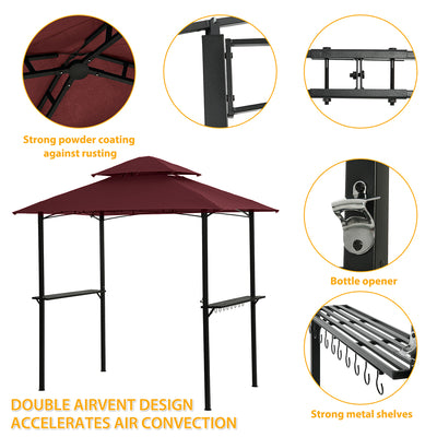 Outdoor Party Gazebo, 5x8FT BBQ Grill Gazebo Canopy for Outside, Waterproof Patio Gazebo Tent with Hook and Bar Counters, BBQ Beach Sunshelter with Double Tier Soft Top Canopy and Steel Frame, L6050