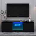 Television Stands for TVs up to 55'', Modern Gloss Entertainment Center with LED Lights, Media Console Table Storage Desk with Drawer and Open Shelves for Up to 55 Inch TV, Black, S9816