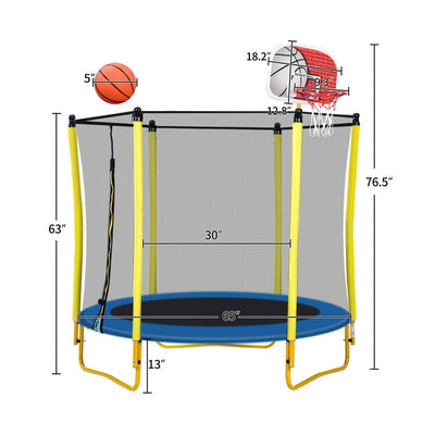 60" Trampoline for Kids, SEGMART 5FT Indoor Outdoor Trampoline with Enclosure Net, Mini Baby Toddler Trampoline with Basketball Hoop, Recreational Trampolines Birthday Gifts for Children