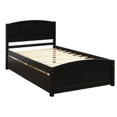 Twin Bed Frame with Drawers, Kids Platform Twin Bed with Storage, Solid Wood Bed Frame Mattress Foundation, Kids Bed Frame with Solid Pine Wood Headboard, No Box Spring Needed, SS932