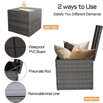 SEGMART Patio Furniture Sets, 4 Piece Patio Furniture Sets with Loveseat Sofa, Storage Box, Tempered Glass Coffee Table, All-Weather Patio Sectional Sofa Set with Cushions for Backyard Garden Pool