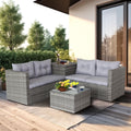 SEGMART Patio Furniture Sets, 4 Piece Patio Furniture Sets with Loveseat Sofa, Storage Box, Tempered Glass Coffee Table, All-Weather Patio Sectional Sofa Set with Cushions for Backyard Garden Pool