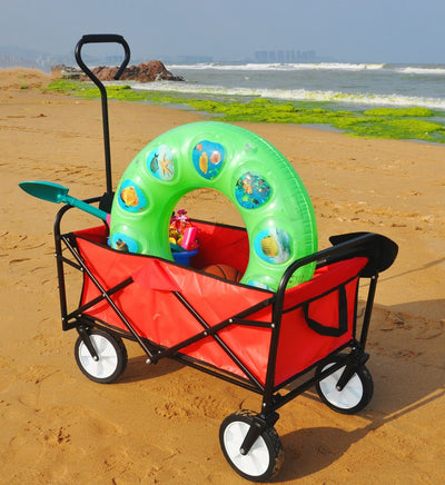 Grocery Wagon with Wheels Collapsible Cart, SEGMART Wagon for Groceries Foldable Wagon, Folding Wagons and Carts with Cup Holder & Adjustable Handle, Beach Wagon for Sand Park Camping, Red, H856