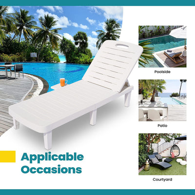 Pool Lounge Chairs Set of 2, Patio Chaise Lounge Chairs Outdoor Furniture Set for 2 with Adjustable Back and Retractable Tray, All-Weather Plastic Reclining Lounge Chair LLL1713