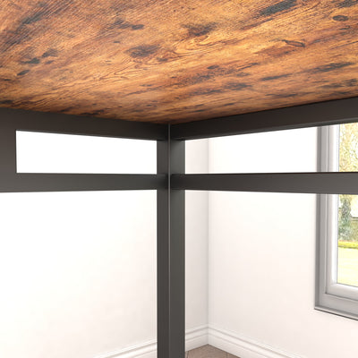 3 Piece Dining Table Set, Farmhouse Wood Table Top Dining Table Set with Bench and Metal Frame, Breakfast Dining Room Set for 4, Kitchen Living Dining Room Furniture, Rustic Brown