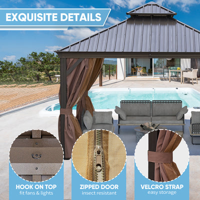 SEGMART 12' X 12' Hardtop Gazebo, Outdoor Aluminum Gazebo with Galvanized Steel Double Roof, Permanent Metal Pavilion with Steel Canopy, Curtain and Netting for Patios, Gardens, Lawns