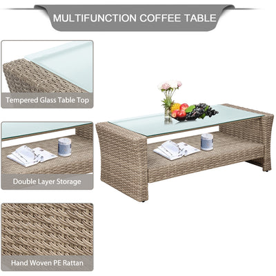 SEGMART 6 Piece Outdoor Patio Furniture Sets, All-Weather Rattan Conversation Set with Ottoman & Cushions, Outdoor Sectional Wicker Set for Backyard, Deck, Poolside