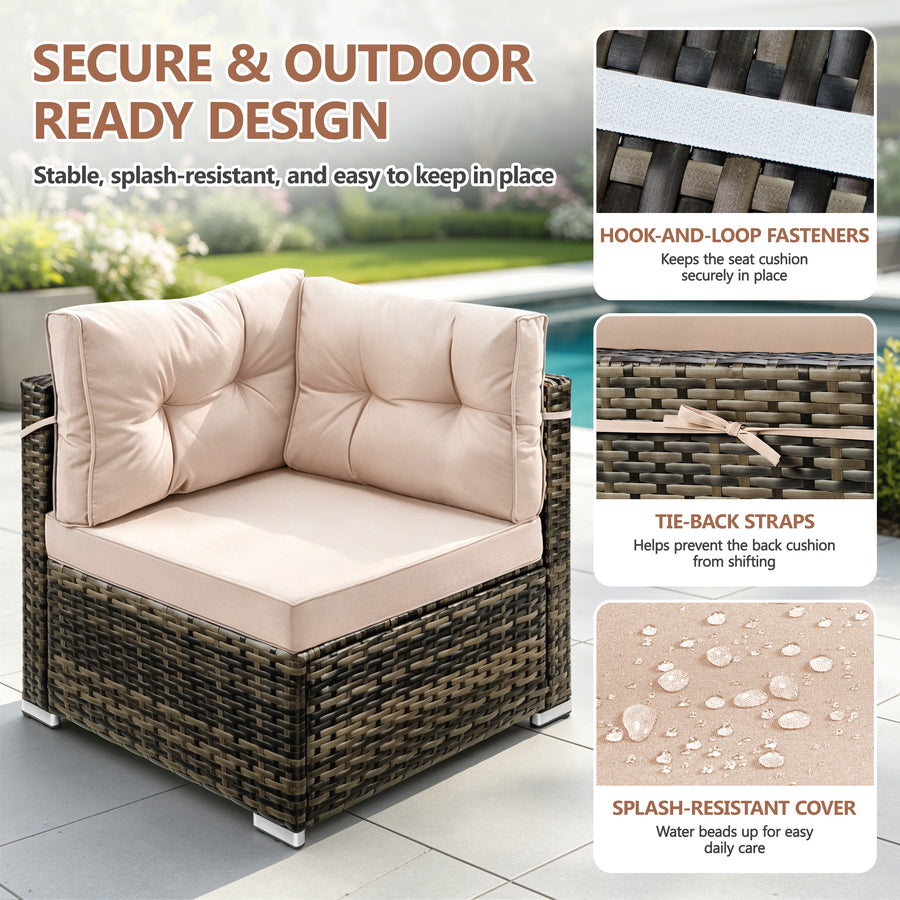 Patio Outdoor Furniture Sets, 7 Pieces All-Weather Rattan Sectional Sofa with Tea Table, Cushions & Pillow, PE Rattan Wicker Sofa Couch Conversation Set for Garden Backyard Poolside, B04