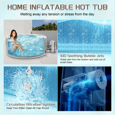 65" Inflatable Hot Tub, Segmart 3 to 5 Person Outdoor Hot Tub, Round Portable Home Spa with 100 Soothing AirJets, Lockable Cover, and Storage Bag, Max. 104°F