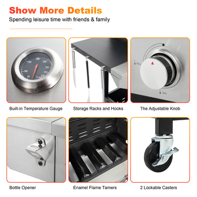 SEGMART 4 Burner Propane Gas Grill with Side Burner, Stainless Steel 38,200 BTU Outdoor Cooking BBQ Grill with Lid, Wheels, Shelves and Bottle Opener for Outdoor Cooking Picnic