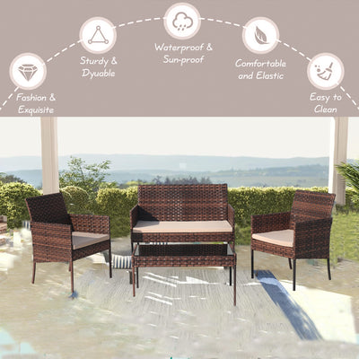 Segmart Patio Conversation Furniture Set, 4 Pieces Outdoor Wicker Rattan Chairs Sofa with Soft Cushion and Glass Table, Backyard Balcony Porch Poolside loveseat and 2pcs Single Chair, S1741