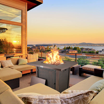 Square Propane Fire Pit for Outside Garden Backyard Deck Patio, Bronze, LLL4008