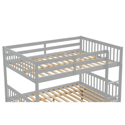 SEGMART Gray Full over Full Bunk Bed with Trundle, Solid Wood Full Bunk Bed with Ladder, Full Size Detachable Bunk Bed Frame for Kids, Boys, Girls, Teens, No Box Spring Needed, LLL1476