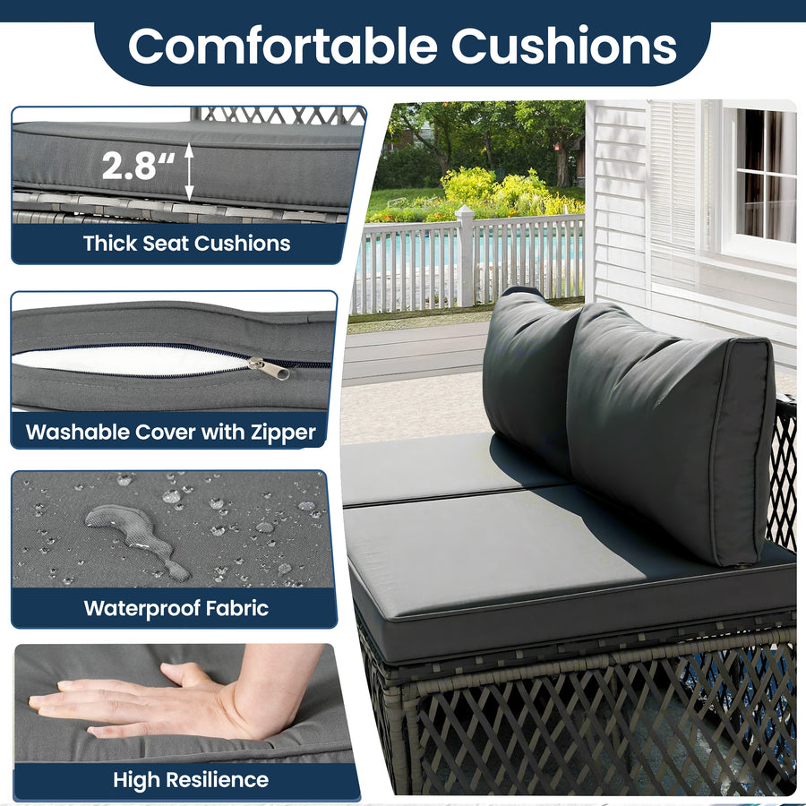 Patio Outdoor Furniture Sets, 7 Pieces All-Weather Rattan Sectional Sofa with Tea Table, Cushions & Pillow, PE Rattan Wicker Sofa Couch Conversation Set for Garden Backyard Poolside, B04