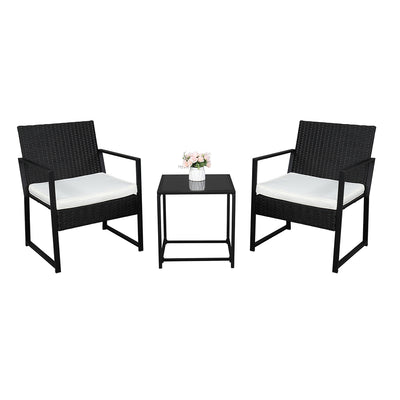 Outdoor Patio Furniture Sets Clearance, 3 Piece Outdoor Chairs with Cushions, Modern Patio Bistro Rattan Chair Conversation Sets with Coffee Table for Backyard Garden Pool Deck, L