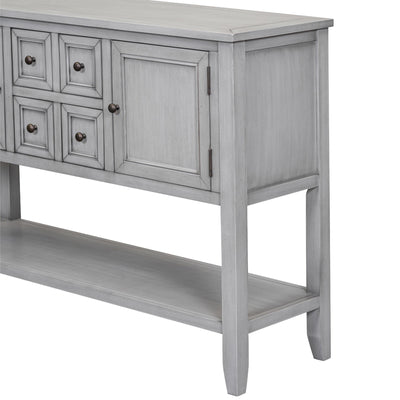 Segmart Console Table with 4 Storage Drawers, Wood Buffet Sideboard Desk with 2 Cabinets and Bottom Shelf, Retro Wood Console Table Storage Cabinet for Dining Room Entryway, Antique Gray
