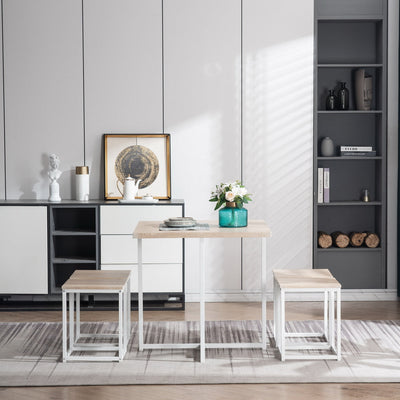 Dining Table Set, 4-Piece Wooden and Metal Home Dining Set with 4 Stools, Industrial Kitchen Table with Wood Tabletop and Steel Frame, Compact Dine Table for Apartments, S9990