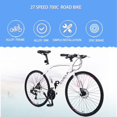 Men's 27 Speed 700C Road Bike, Segmart Outdoor Racing Urban Bicycles with Thick Pad Saddle, City Hybrid Bicycles for Women and Adults, SS2073