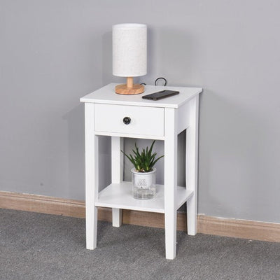 Wood Storage Night Table, SEGMART Modern Stylish Wood Bedside Pantry End Table with Drawer, Sturdy White Finish MDF Wood Bedroom Storage Cabinet Organizer with Open Shelf, White, S9311