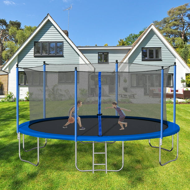 Outdoor Trampoline for Kids, New Upgraded 14' Outdoor Trampoline with Safety Enclosure Net and Ladder, Heavy-Duty Round Trampoline for Indoor or Outdoor Backyard, L