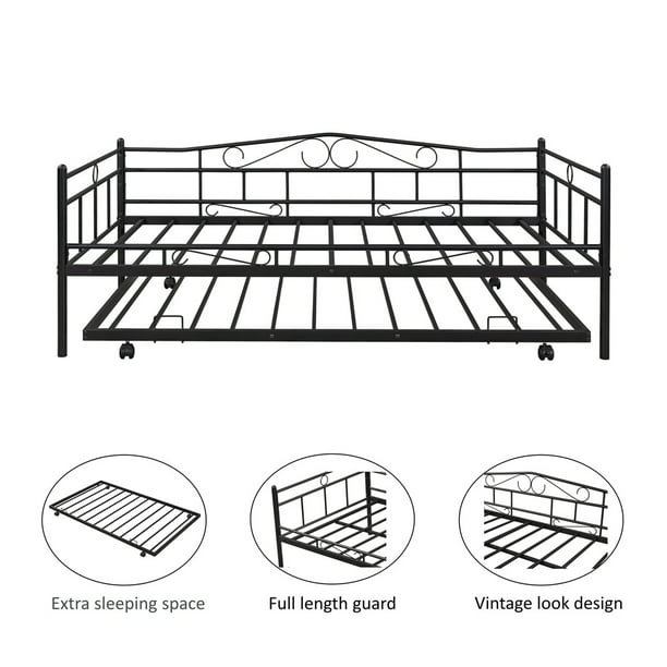 Twin Daybed with Trundle Included, SEGMART Twin Trundle Bed Frame with Metal Slat Support, Trundle Beds for Kids Teens Adults, Daybed for Bedroom Guest Room, Bed Frame No Box Spring Needed, Black