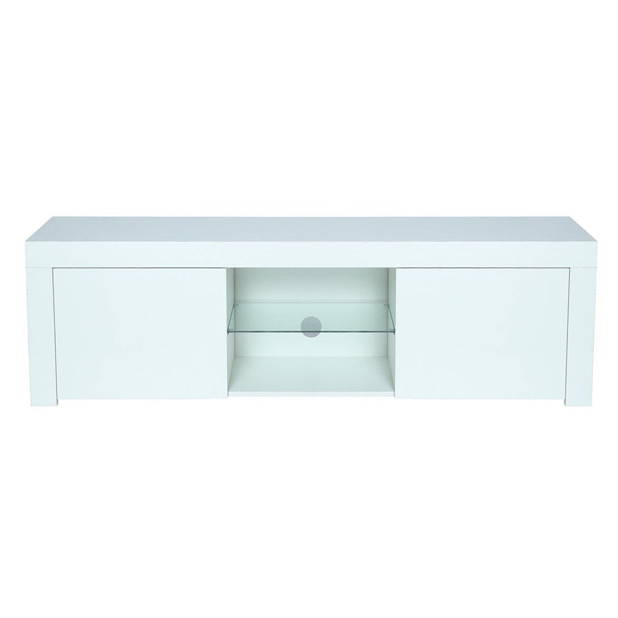 Television Stands for TVs up to 55'', Modern Gloss Entertainment Center with LED Lights, Media Console Table Storage Desk with Drawer and Open Shelves for Up to 55 Inch TV, White, S9816