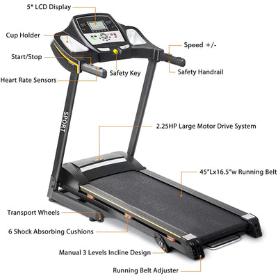 Electric Exercise Treadmills on Sale, SEGMART 55'' x 23.6'' x 43.3' Smart Folding Treadmill with MP3 Audio Auxiliary Port, 12 Preset Program, Motorized Running Exercise Equipment for Home, S5650
