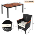 Wicker Patio Dining Set, 7PCS Outdoor Rattan Table & Chairs Set with Wooden Top & Padded Cushions, Deck Furniture Dining Table Set, Garden Porch Backyard Poolside Sectional Conversation Set, K3481
