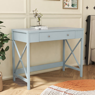 Segmart Simple Makeup Vanity Table with Storage Drawer, X Design Accent Design, Grey, S9178