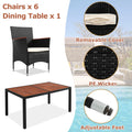 Wicker Patio Dining Set, 7PCS Outdoor Rattan Table & Chairs Set with Wooden Top & Padded Cushions, Deck Furniture Dining Table Set, Garden Porch Backyard Poolside Sectional Conversation Set, K3481