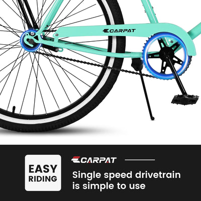 26'' Bike with Single Speed, SEGMART Lightweight Bicycle with Adjustable Beach Seat, Upgrade Beach Cruiser Bike with Rear Cargo Rack for Men Women Adult, Green