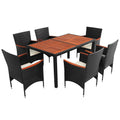 Wicker Patio Dining Set, 7PCS Outdoor Rattan Table & Chairs Set with Wooden Top & Padded Cushions, Deck Furniture Dining Table Set, Garden Porch Backyard Poolside Sectional Conversation Set, K3481
