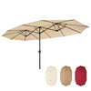 15Ft Sun Umbrella for Patio, Outdoor Deck Umbrella Twin Market Umbrella w/Crank, Durable Polyester Double-Sided Rain Shelter, Foldable Sunscreen Beach Sun Shade Tent for Garden, Backyard, Tan, S8636