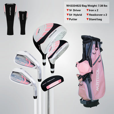 Segmart Golf Junior Golf Clubs Set, Kids Right-Hand Golf Club Sets for 9-12, Outdoor Complete Golf Club Sets with Stand & Bag, Pink