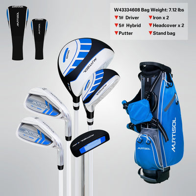 Segmart Golf Clubs Set for Kids 8-10, 5-Piece Right-Hand Junior Complete Golf Clubs with Golf Stand Bag, Golf Bag Rain Cover, for Up to 4' 2" Tall, Blue