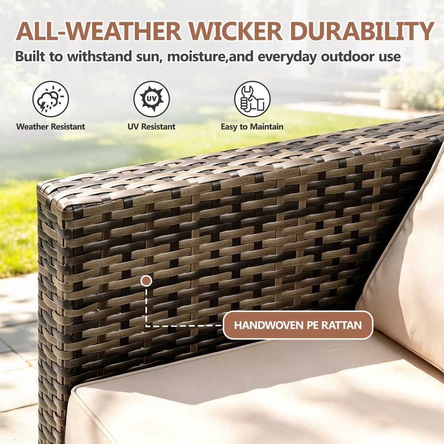 Patio Outdoor Furniture Sets, 7 Pieces All-Weather Rattan Sectional Sofa with Tea Table, Cushions & Pillow, PE Rattan Wicker Sofa Couch Conversation Set for Garden Backyard Poolside, B04