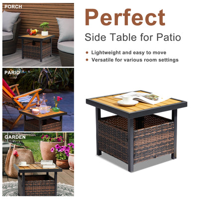 SEGMART Wicker Side Table with Umbrella Hole, PE Rattan Outdoor End Table, All Weather Resistant Patio Bistro Table for Outdoor, Patio, Garden, Backyard