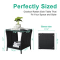 SEGMART Outdoor Wicker Side Table, All Weather Resistant Patio Bistro Table, PE Rattan Coffee End Table with Storage Shelf for Deck, Poolside, Terrace